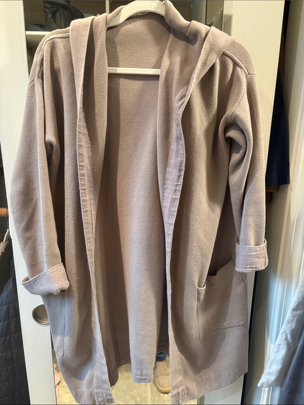 Soft Surroundings Taupe Hooded Open-Front Cardigan